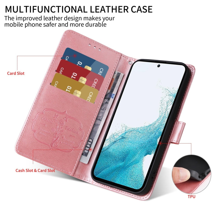 Funda de Cuero Sony Xperia 5 Vi con Diseño de Mariposas y Flores en Relieve (Oro Rosa)