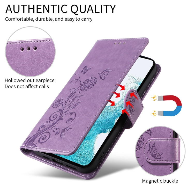 Funda de Cuero para Sony Xperia 10 Vi con Diseño de Mariposas y Flores en Relieve (Morado)