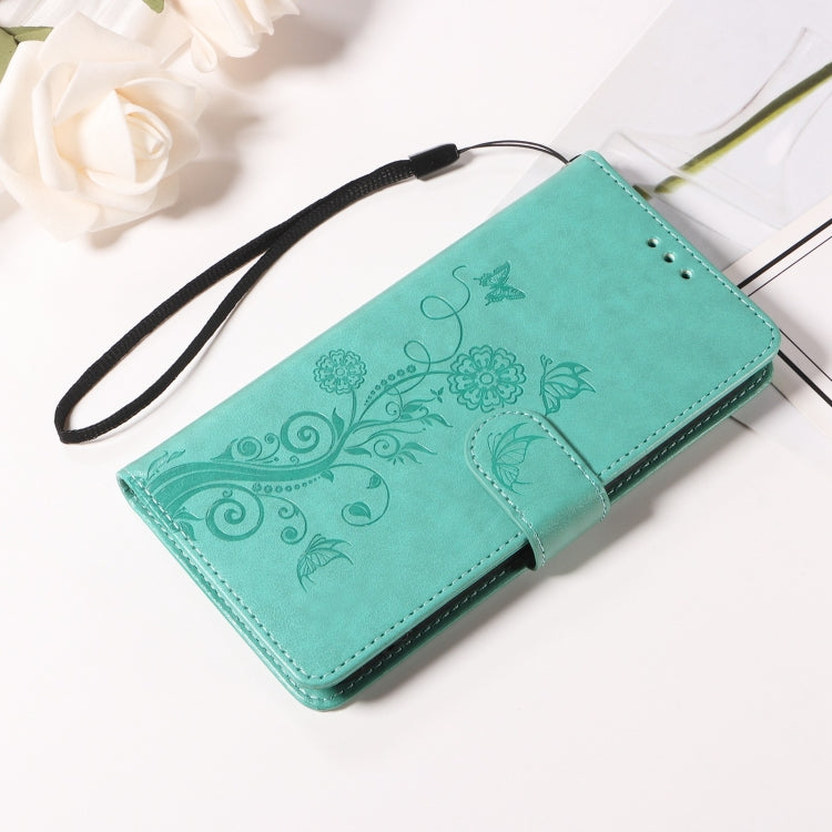 Funda de Cuero para Sony Xperia 10 Vi con Diseño de Mariposas y Flores En Relieve (Verde)