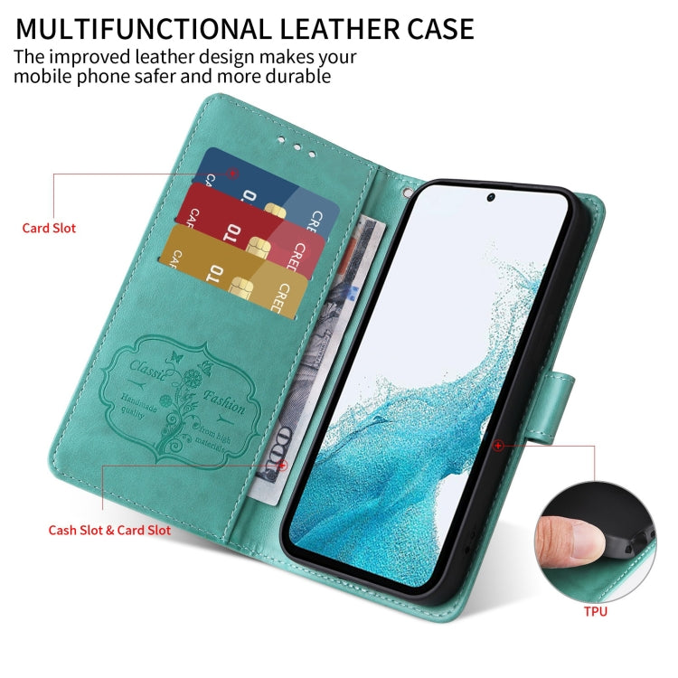 Funda de Cuero para Sony Xperia 10 Vi con Diseño de Mariposas y Flores En Relieve (Verde)