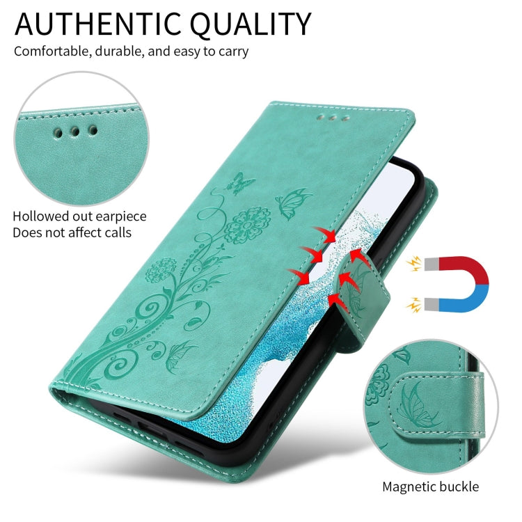 Funda de Cuero para Sony Xperia 10 Vi con Diseño de Mariposas y Flores En Relieve (Verde)