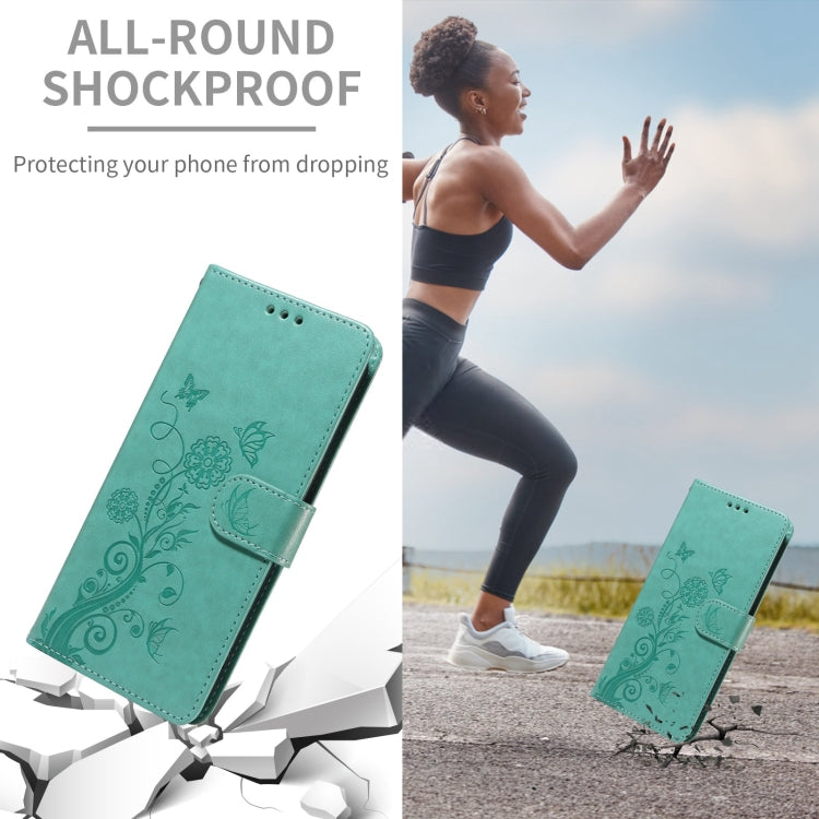 Funda de Cuero para Sony Xperia 10 Vi con Diseño de Mariposas y Flores En Relieve (Verde)