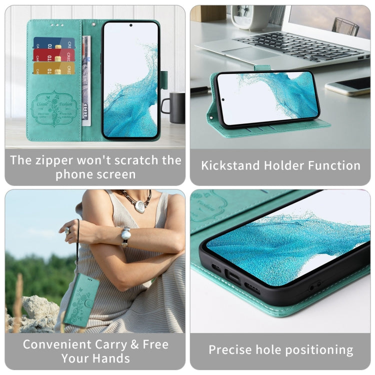 Funda de Cuero para Sony Xperia 10 Vi con Diseño de Mariposas y Flores En Relieve (Verde)