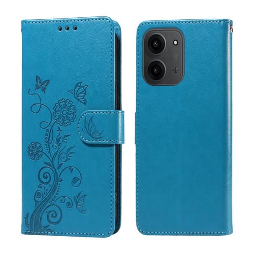 For Redmi 15C 4G 173.1mm / 15C 5G 173.1mm Embossed Butterfly Flowers Leather Phone Case(Blue)