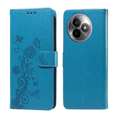 Funda de cuero con diseño de mariposas y flores en relieve para Redmi K80 Ultra (azul)