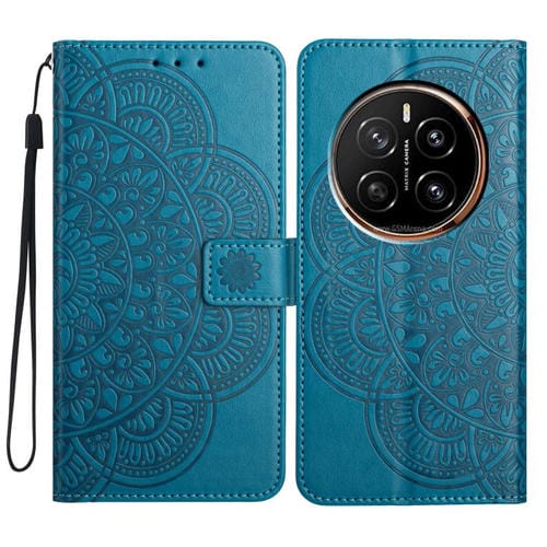 Funda de Cuero con Relieve Floral para Honor Magic7 Pro (Azul)