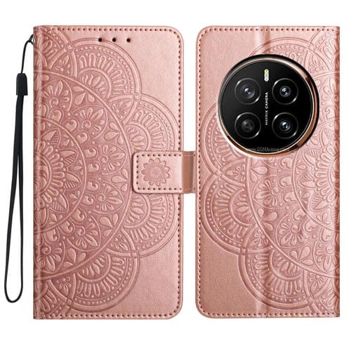 Funda de Cuero con Relieve Floral para Honor Magic7 Pro (Oro Rosa)