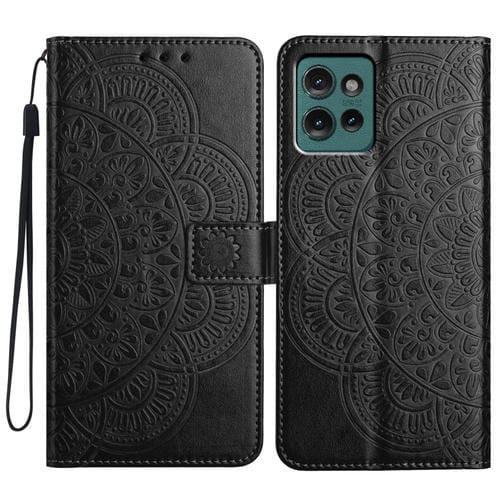 Funda de Cuero con Relieve Floral para Motorola Edge 50 5G (Negra)