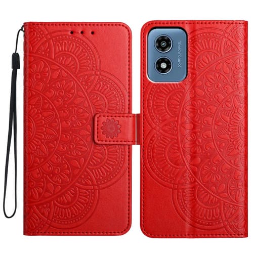 Funda de Piel con Relieve Floral para Motorola Moto G Play 2024 (Roja)