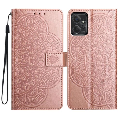 Funda de Cuero con Relieve Floral para Motorola Moto G Power 5G (Oro Rosa)