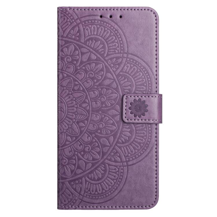 Funda de Piel con Relieve Floral para Motorola Moto E15 (Morado)