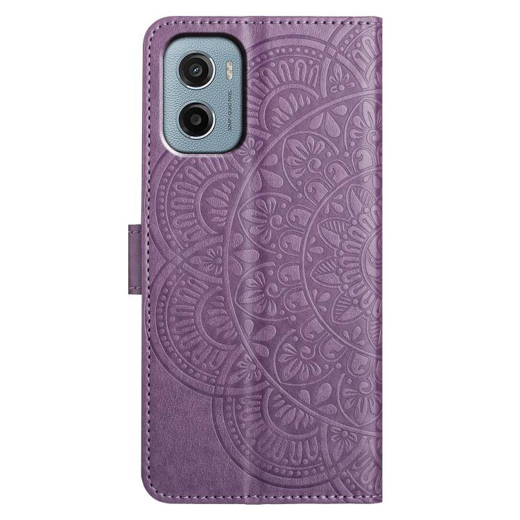 Funda de Piel con Relieve Floral para Motorola Moto E15 (Morado)