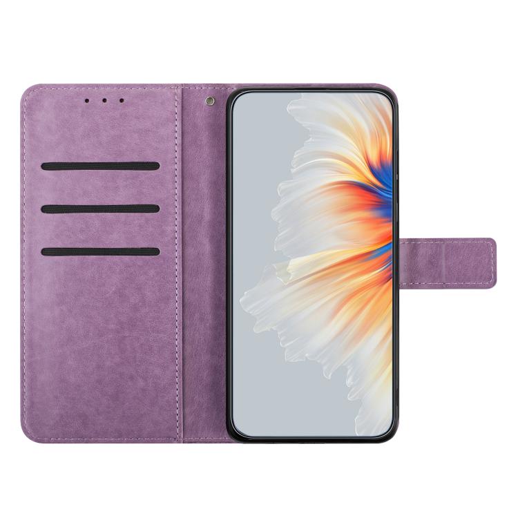 Funda de Piel con Relieve Floral para Motorola Moto E15 (Morado)