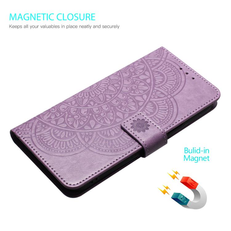 Funda de Piel con Relieve Floral para Motorola Moto E15 (Morado)