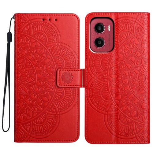 Funda de Cuero con Relieve Floral para Motorola Moto G05 (Roja)