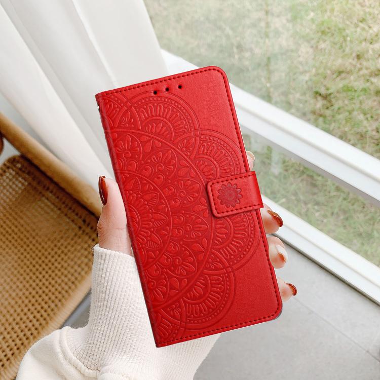 Funda de Cuero con Relieve Floral para Motorola Moto G05 (Roja)