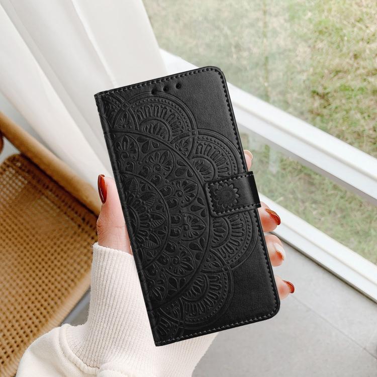 Funda de Cuero con Relieve Floral para Motorola Moto G15 (Negra)