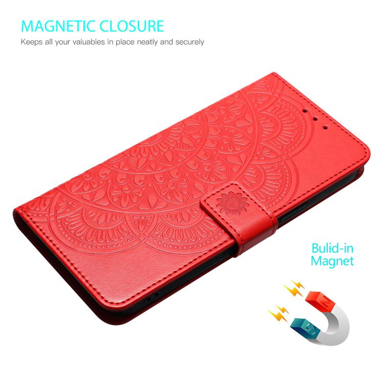 Funda de piel con relieve floral para Samsung Galaxy A17 5G (roja)