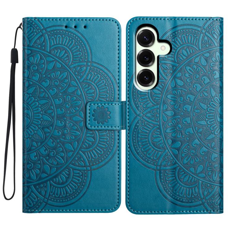 Funda de piel con relieve floral para Samsung Galaxy A17 5G (azul)