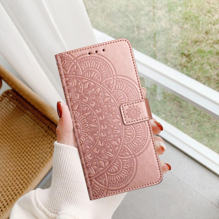Funda de piel con relieve floral para Samsung Galaxy A17 5G (oro rosa)