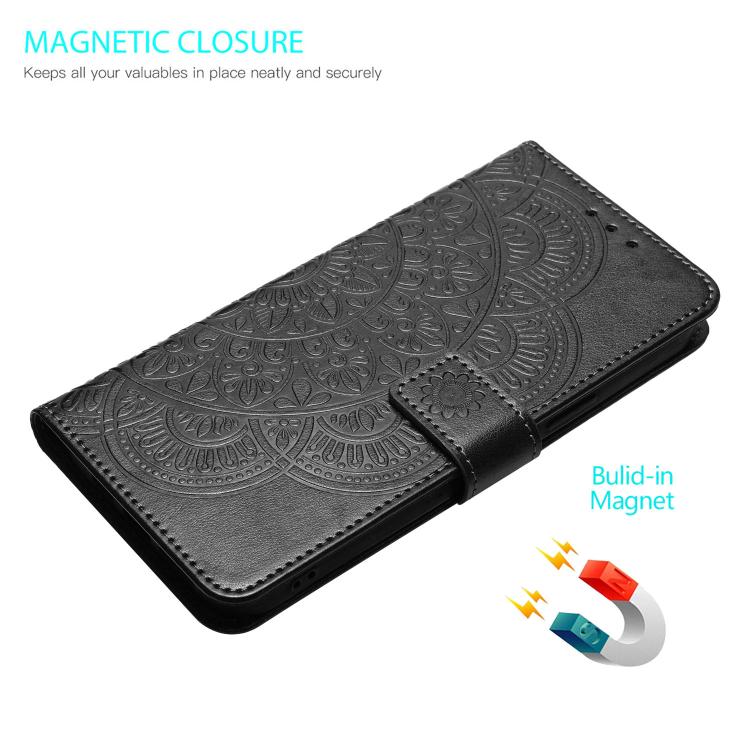 Funda de piel con relieve floral para Samsung Galaxy A17 5G (negra)