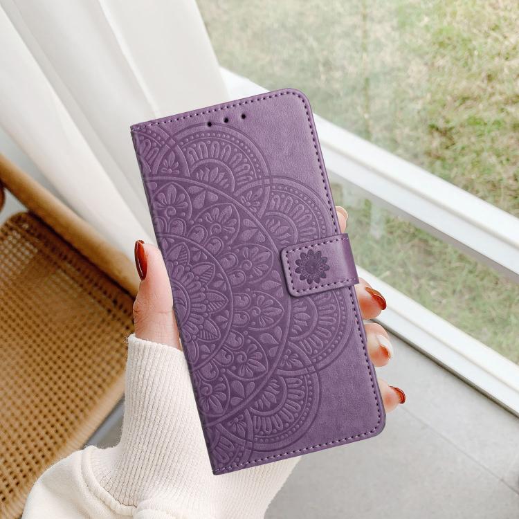Funda de piel con relieve floral para Samsung Galaxy A07 5G (morada)