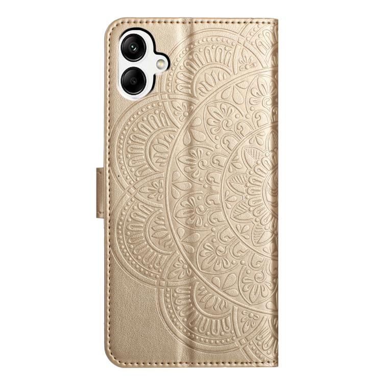 Funda de piel con relieve floral para Samsung Galaxy A07 5G (dorada)