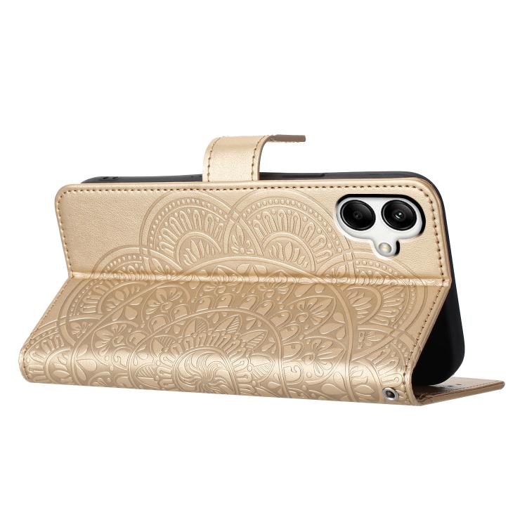 Funda de piel con relieve floral para Samsung Galaxy A07 5G (dorada)