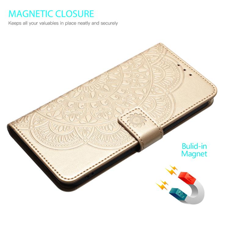 Funda de piel con relieve floral para Samsung Galaxy A07 5G (dorada)