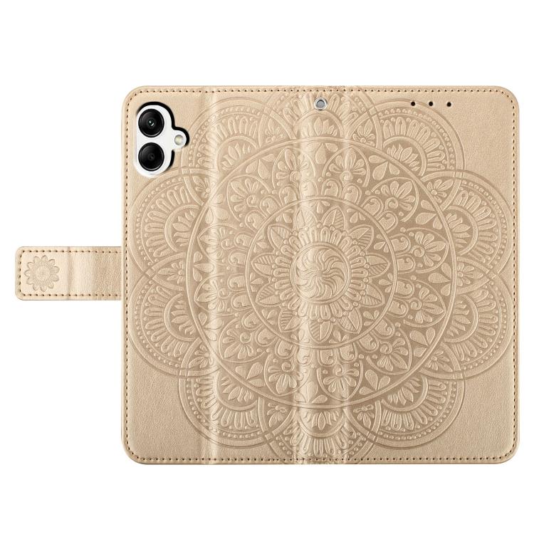 Funda de piel con relieve floral para Samsung Galaxy A07 5G (dorada)