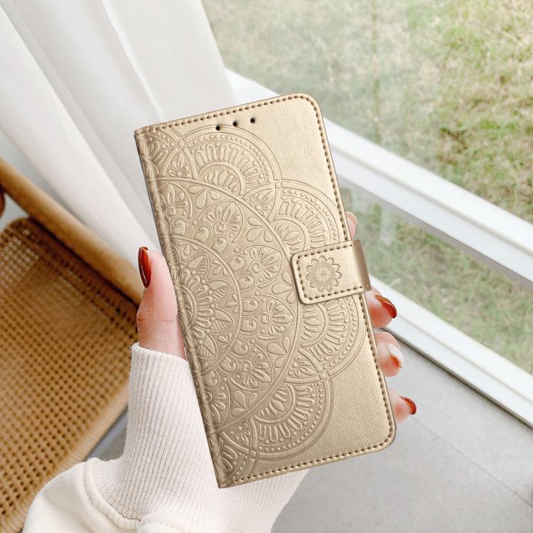 Funda de piel con relieve floral para Samsung Galaxy A07 5G (dorada)