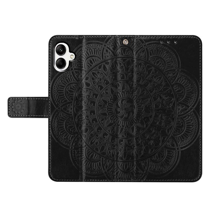 Funda de piel con relieve floral para Samsung Galaxy A07 5G (negra)