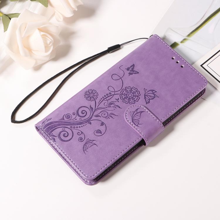 Funda de Cuero con Diseño de Mariposas y Flores En Relieve para Vivo Y39 5G/Y300I (Morado)