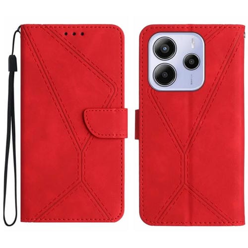 Funda de Cuero con Relieve y Costuras para Redmi Note 14 4G (163,25mm) (Rojo)