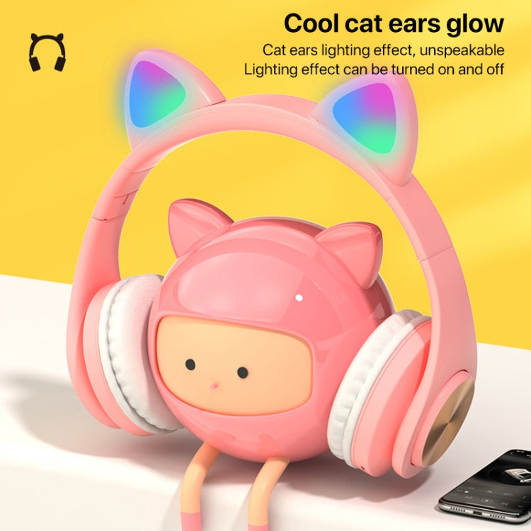 Auriculares inalámbricos Bluetooth orejas de gato para juegos con luz (Dorado)