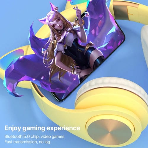 Auriculares inalámbricos Bluetooth orejas de gato para juegos con luz (Verde)