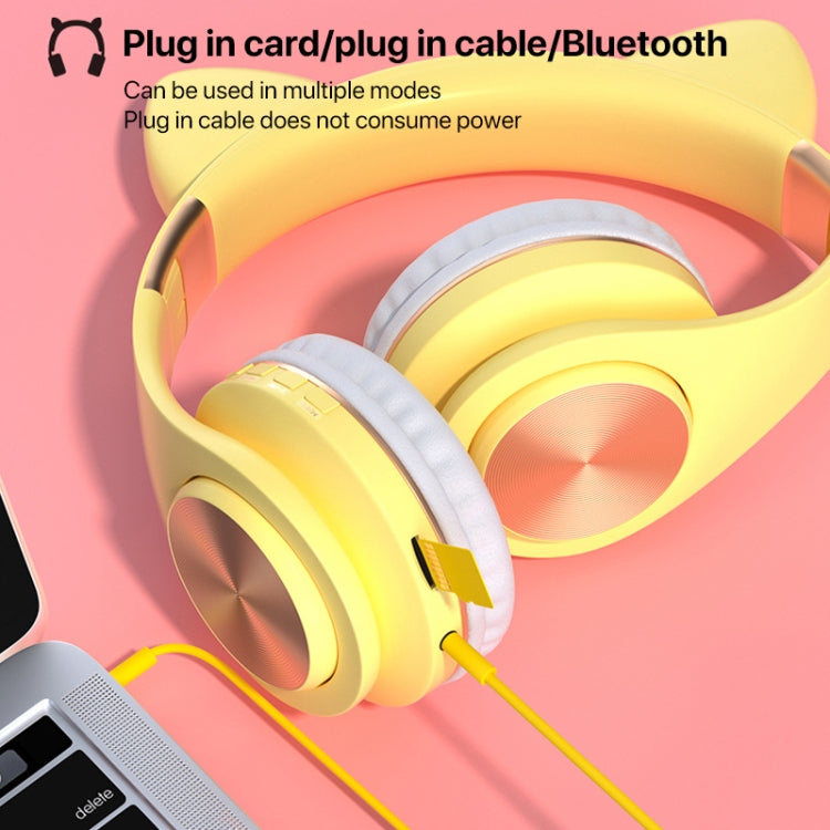 Auriculares inalámbricos Bluetooth orejas de gato para juegos con luz (Dorado)