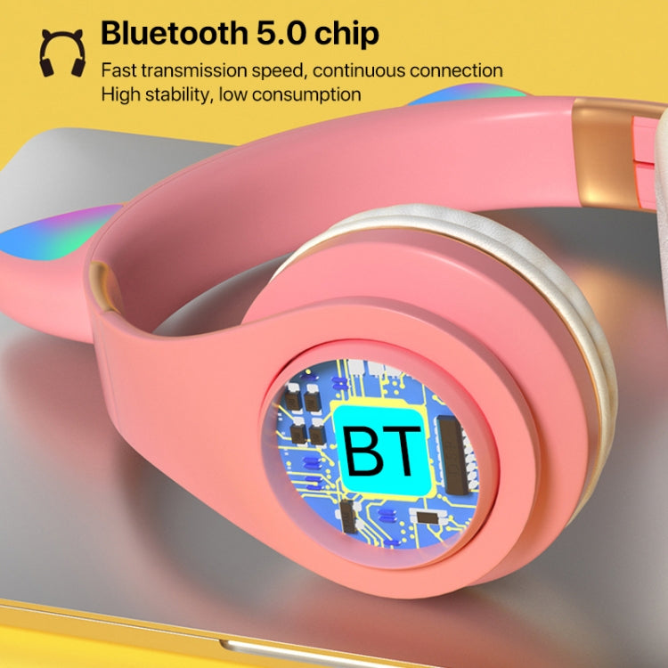 Auriculares inalámbricos Bluetooth orejas de gato para juegos con luz (Dorado)