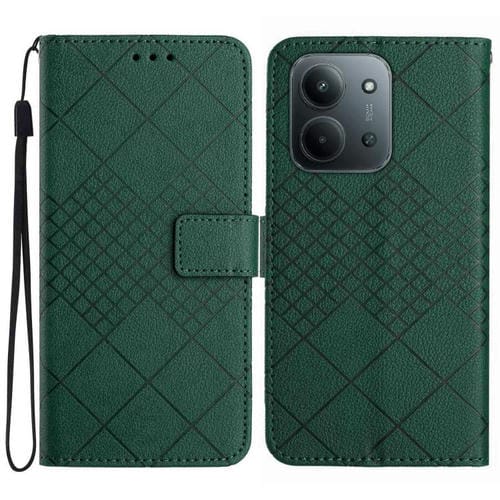 Funda de cuero con textura de cuadrícula rómbica para Redmi 15C 4G (171,5 mm) / Poco C85 4G (verde)