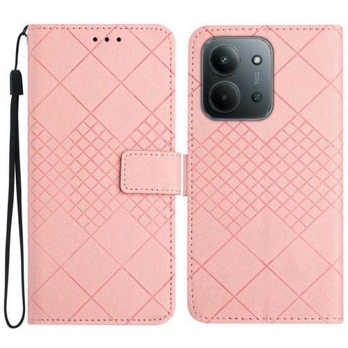 Funda de cuero con textura de cuadrícula rómbica para Redmi 15C 5G (173,1 mm) / Redmi 15C 4G (173,1 mm) (rosa)
