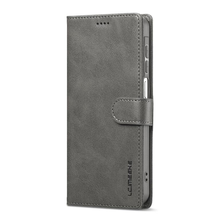 Funda LC.IMEEKE de piel con textura de becerro para Samsung Galaxy A17 5G (gris)