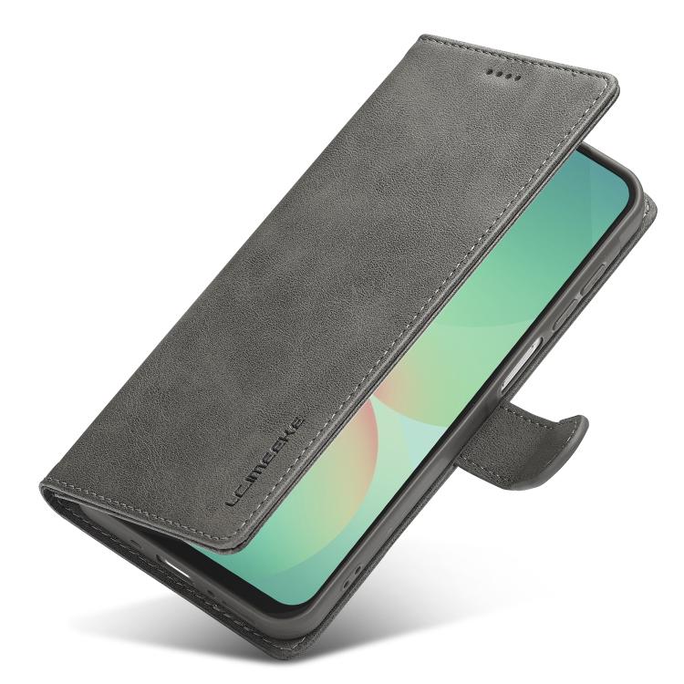 Funda LC.IMEEKE de piel con textura de becerro para Samsung Galaxy A17 5G (gris)