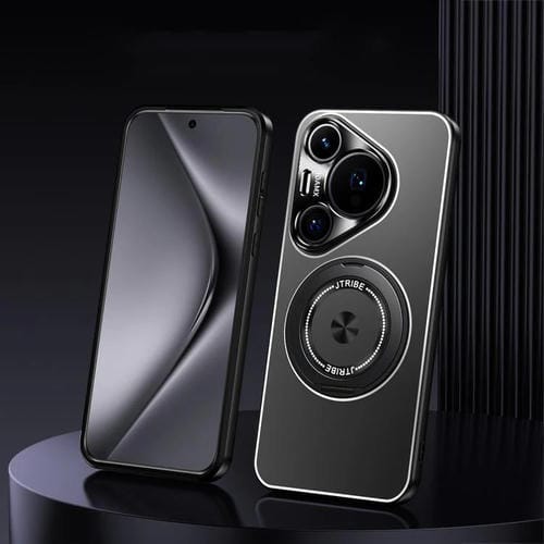 Funda de metal esmerilado con soporte giratorio para Huawei Pura 80 Pro+ 5G (negra)