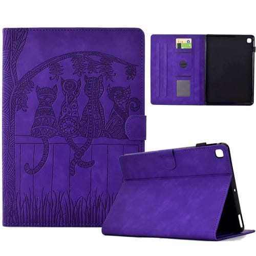 Funda Piel con Relieve Gatos para Tablet Samsung Galaxy Tab A7 Lite T220 (Morado)