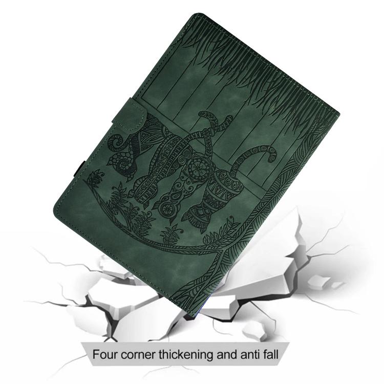 Funda de piel con relieve de gato para Samsung Galaxy Tab S10 FE+ (verde)