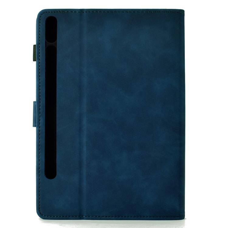 Funda inteligente de cuero con relieve de gatos para Samsung Galaxy Tab S10 FE+ (azul oscuro)