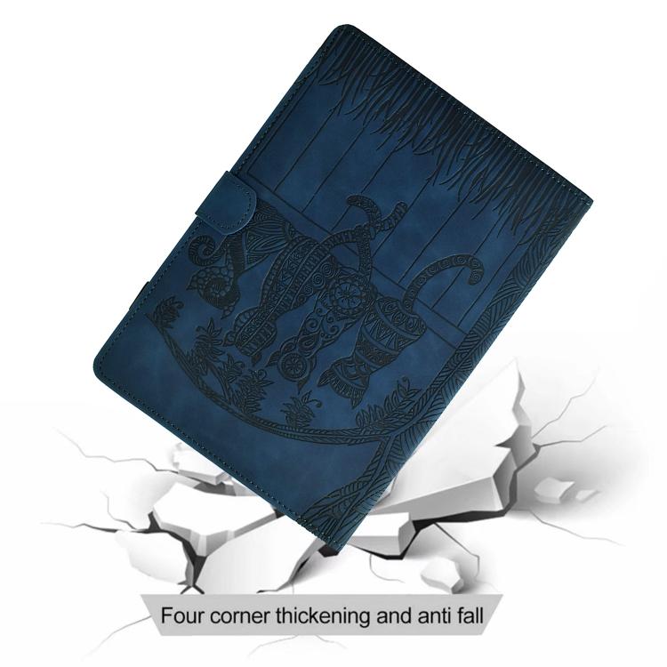 Funda inteligente de cuero con relieve de gatos para Samsung Galaxy Tab S10 FE+ (azul oscuro)