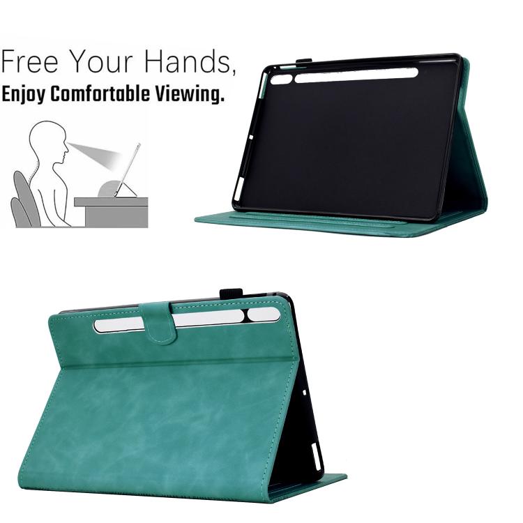 Funda inteligente de cuero con relieve de gatos para Samsung Galaxy Tab S10 FE+ (azul claro)
