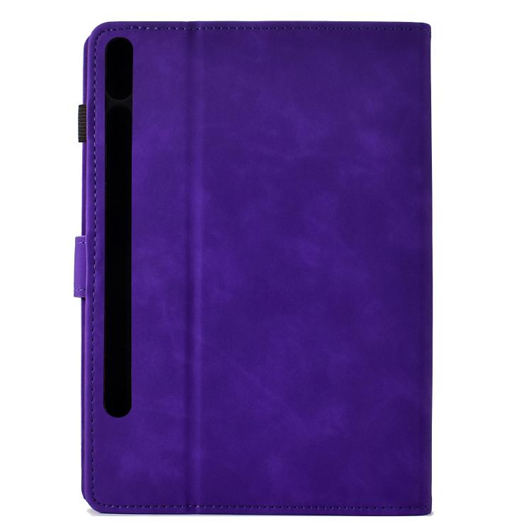 Funda de piel con relieve de gatos para Samsung Galaxy Tab S10 FE+ (morada)