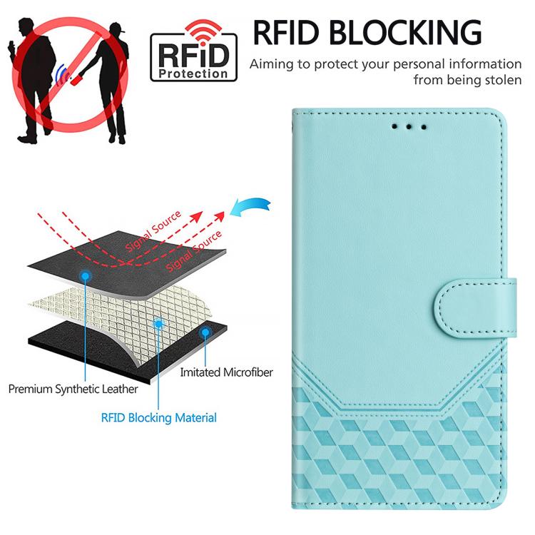 Funda de Cuero Rfid con Relieve en Panal para iPhone 16E (Verde Menta)